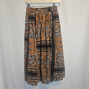 Halogen XS‎ Paisley Print Maxi Skirt Brown Black White Elastic Waist